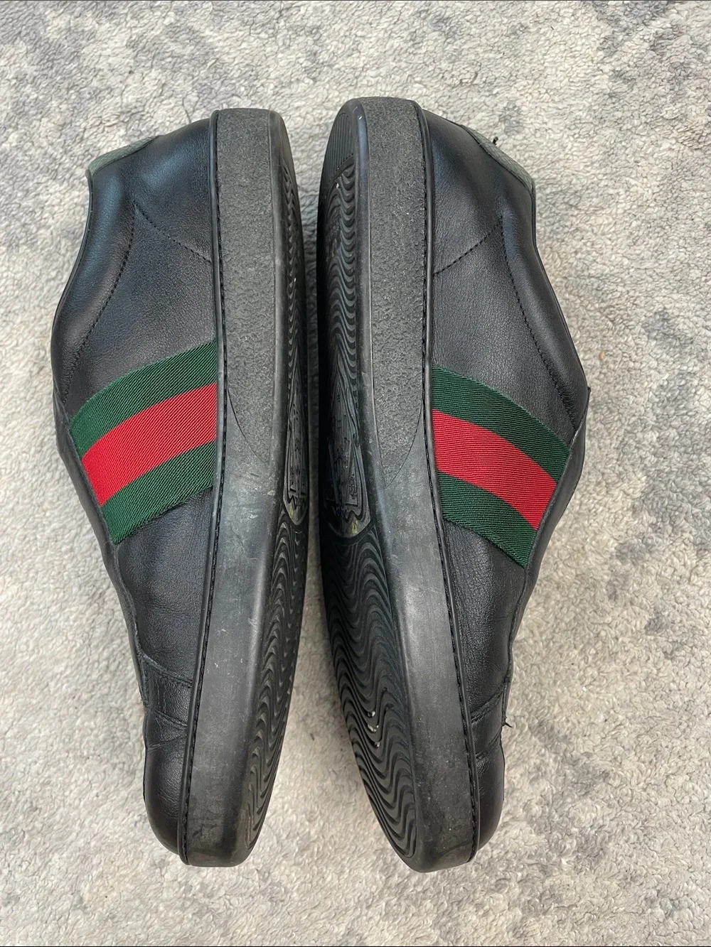 Gucci Miro Soft Web Ace Leather Slip On Sneakers Black Mens Sz 10